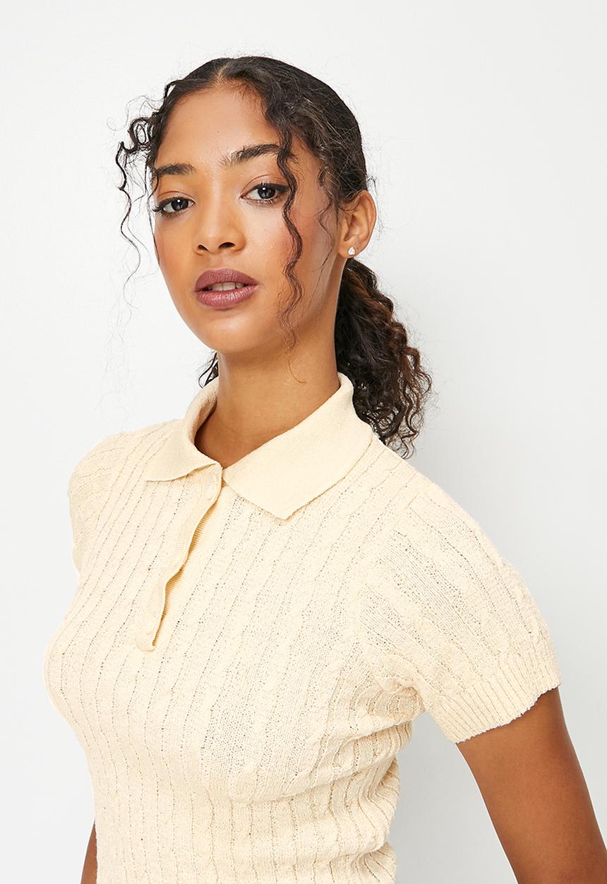 Blake - Cable polo tee - ecru