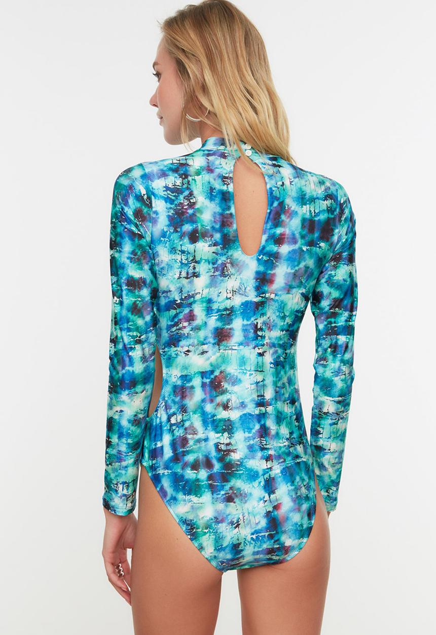 Trendyol - Printed long sleeve swimsuit - green