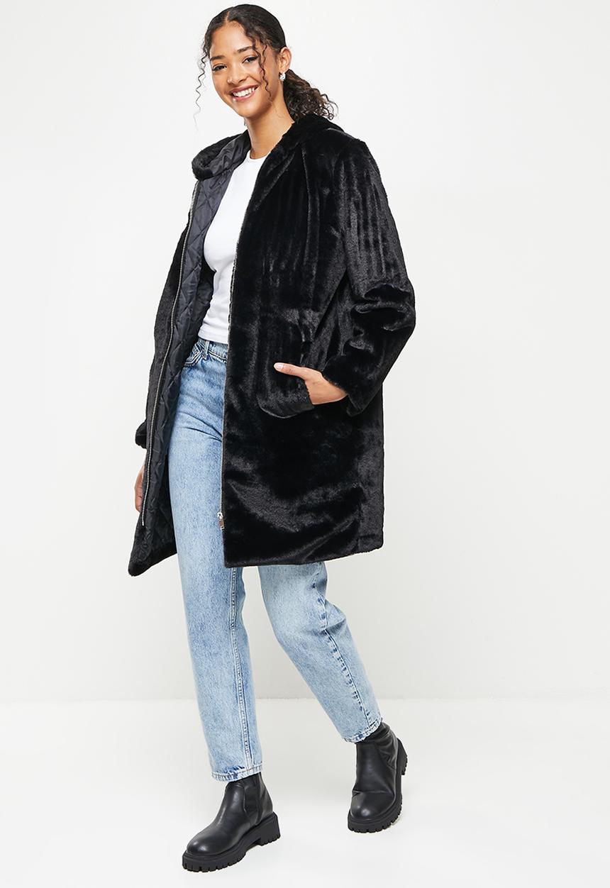 Koton - Hooded zip up teddy coat - black