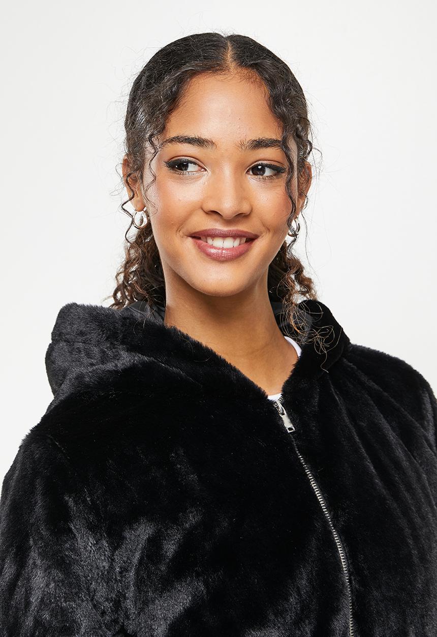 Koton - Hooded zip up teddy coat - black