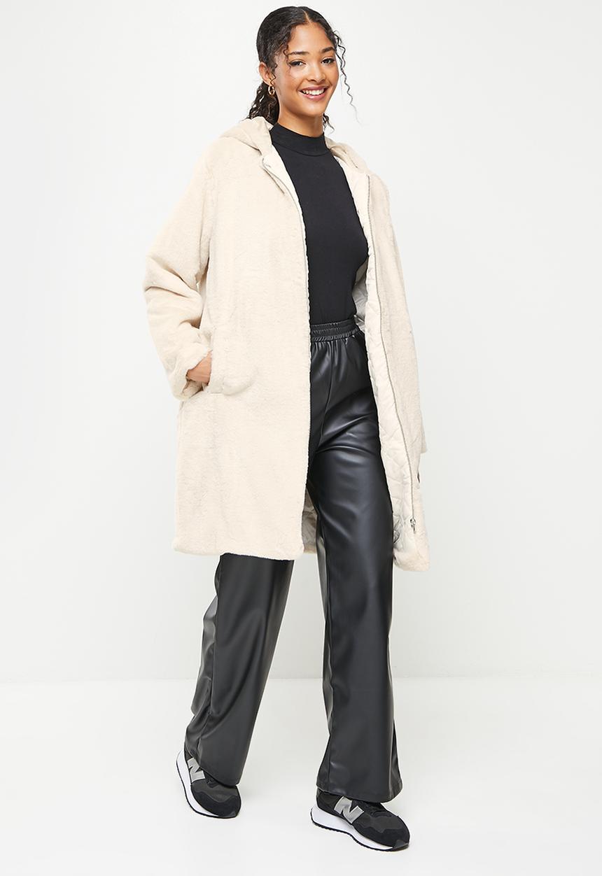 Koton - Hooded zip up teddy coat - stone