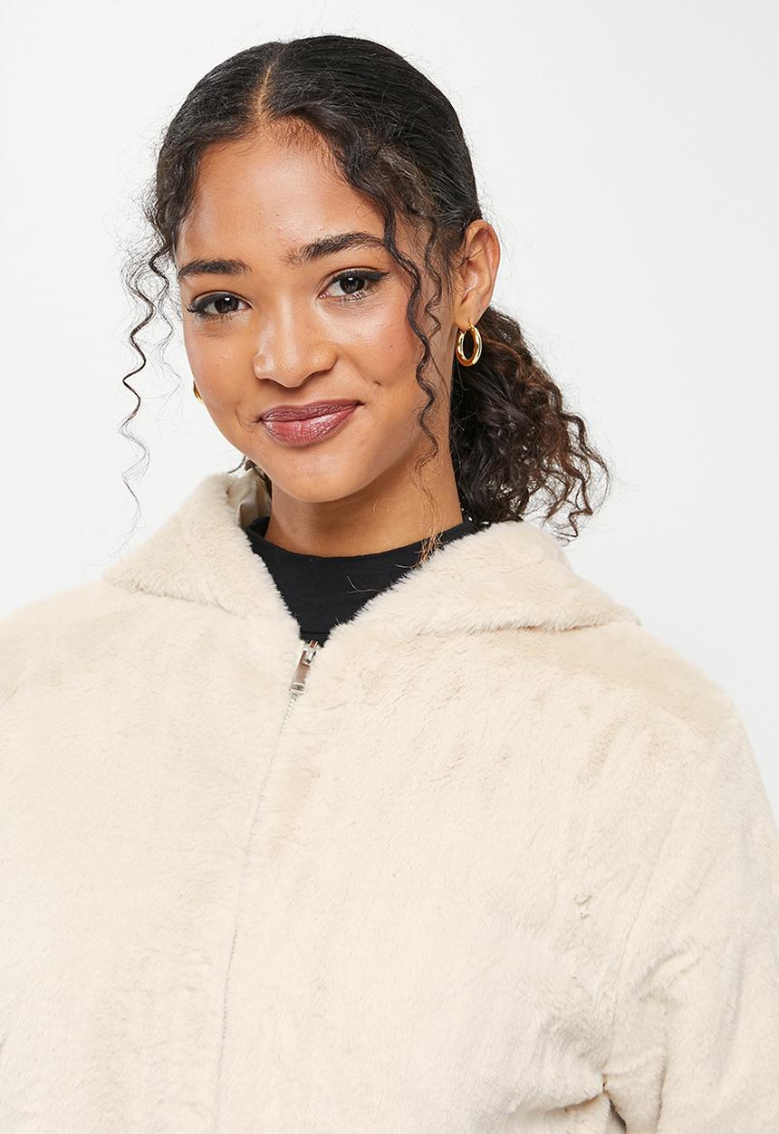 Koton - Hooded zip up teddy coat - stone