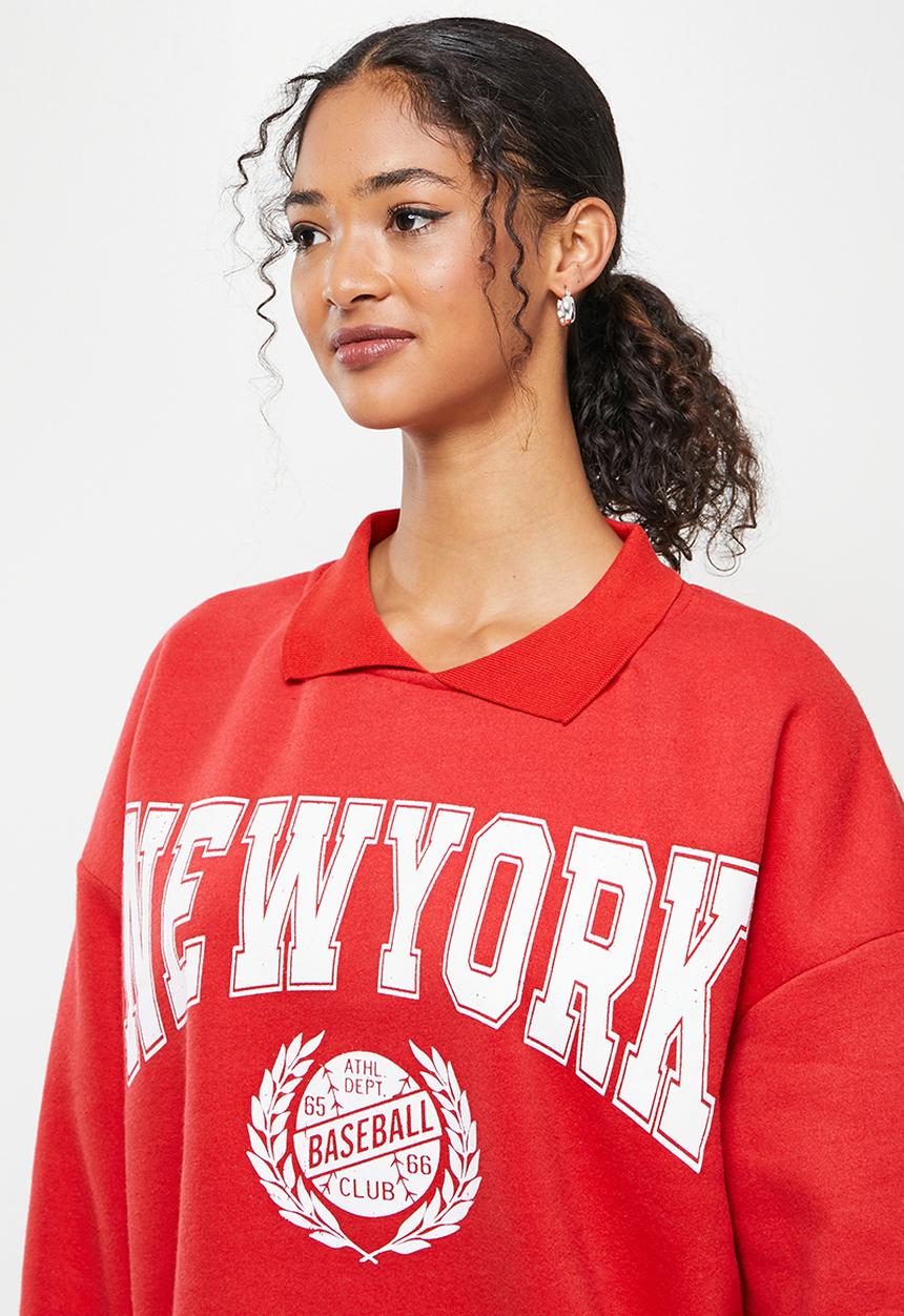 Koton - Crew neck printed sweatshirt - red