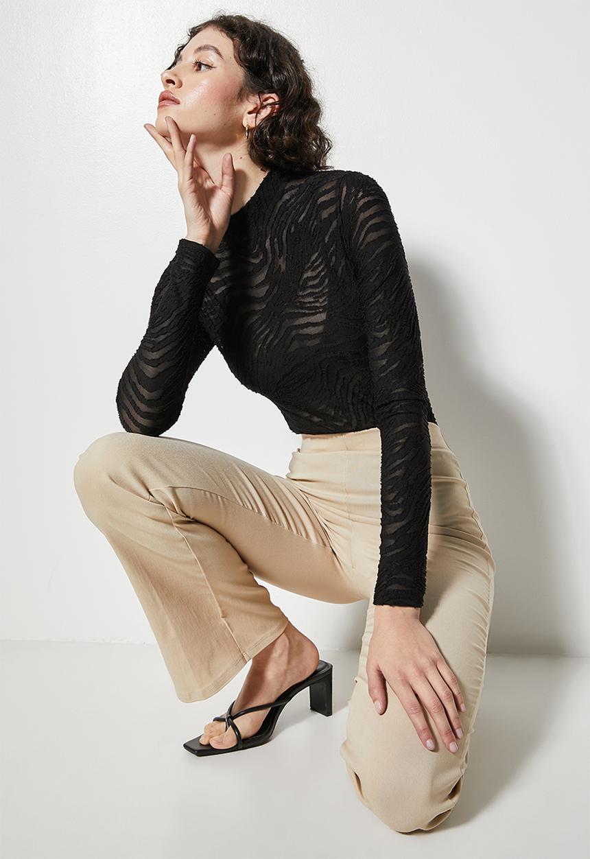 VELVET - Long sleeve burnout bodysuit - black