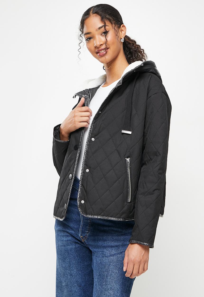 Koton - Faux fur detailed quilted jacket - black