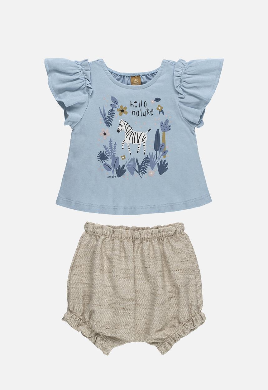 UP Baby - Blouse and linen shorts - blue & beige