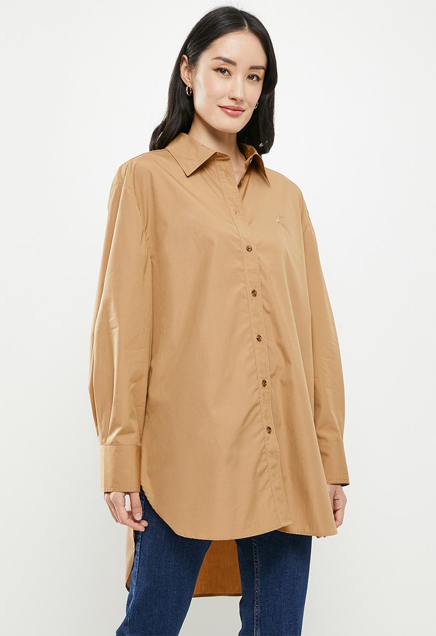 POLO - Women long sleeve boyfriend shirt - camel