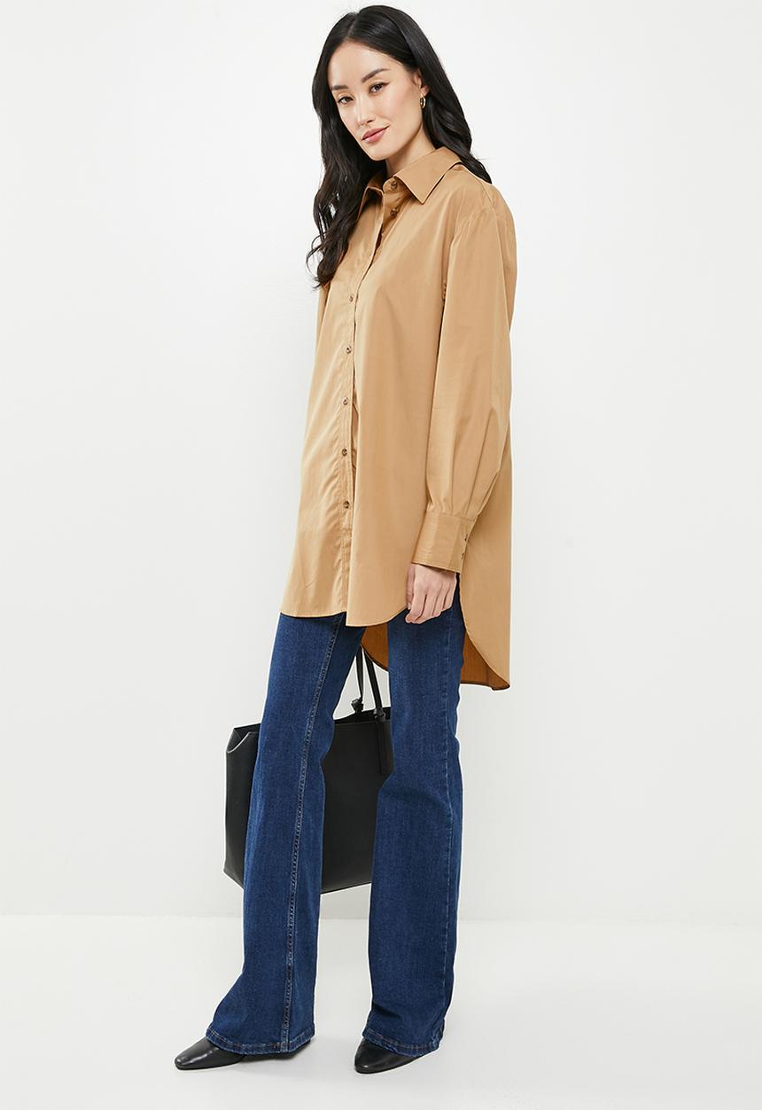 POLO - Women long sleeve boyfriend shirt - camel