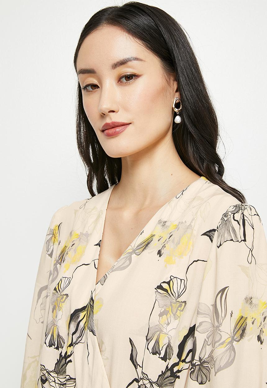 edit - Bracelet sleeve mock wrap midi - cream 