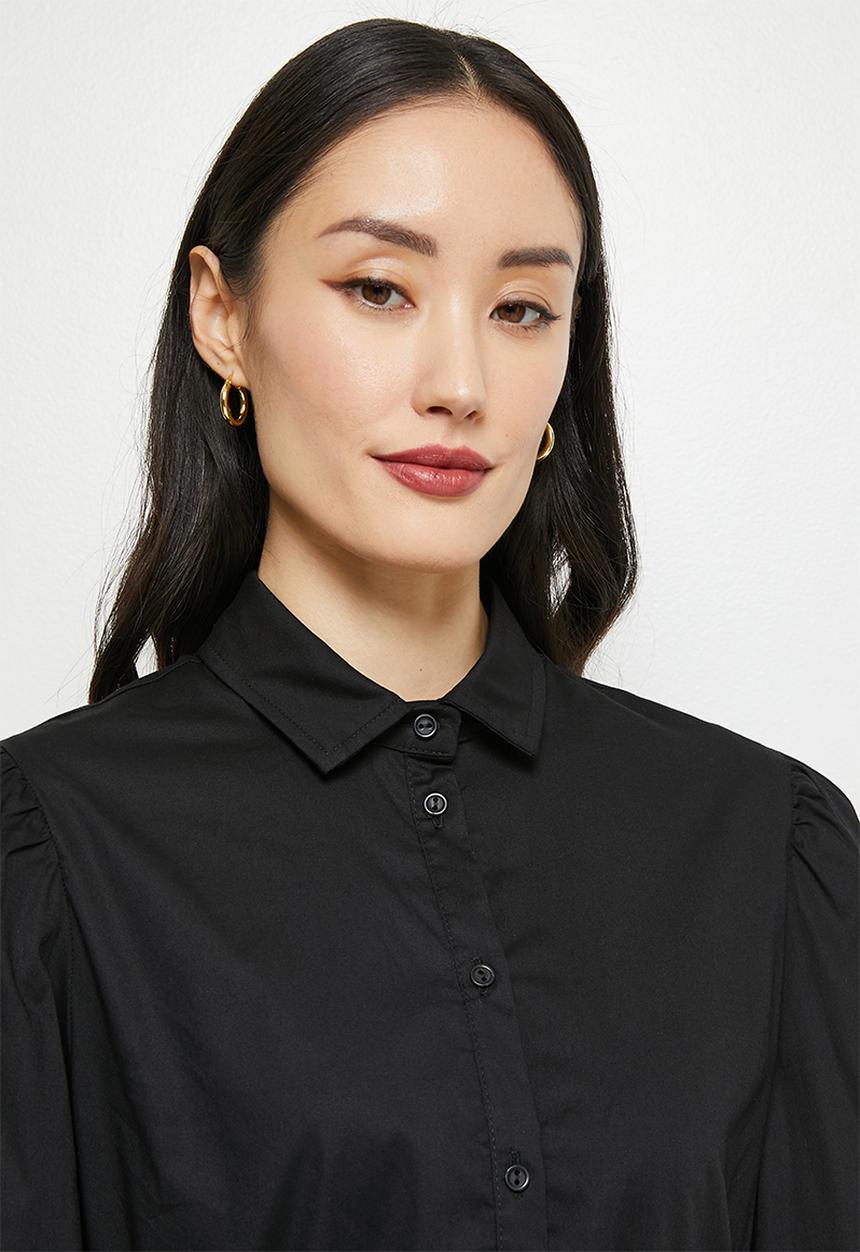 edit - Balloon sleeve midaxi shirt dress - black