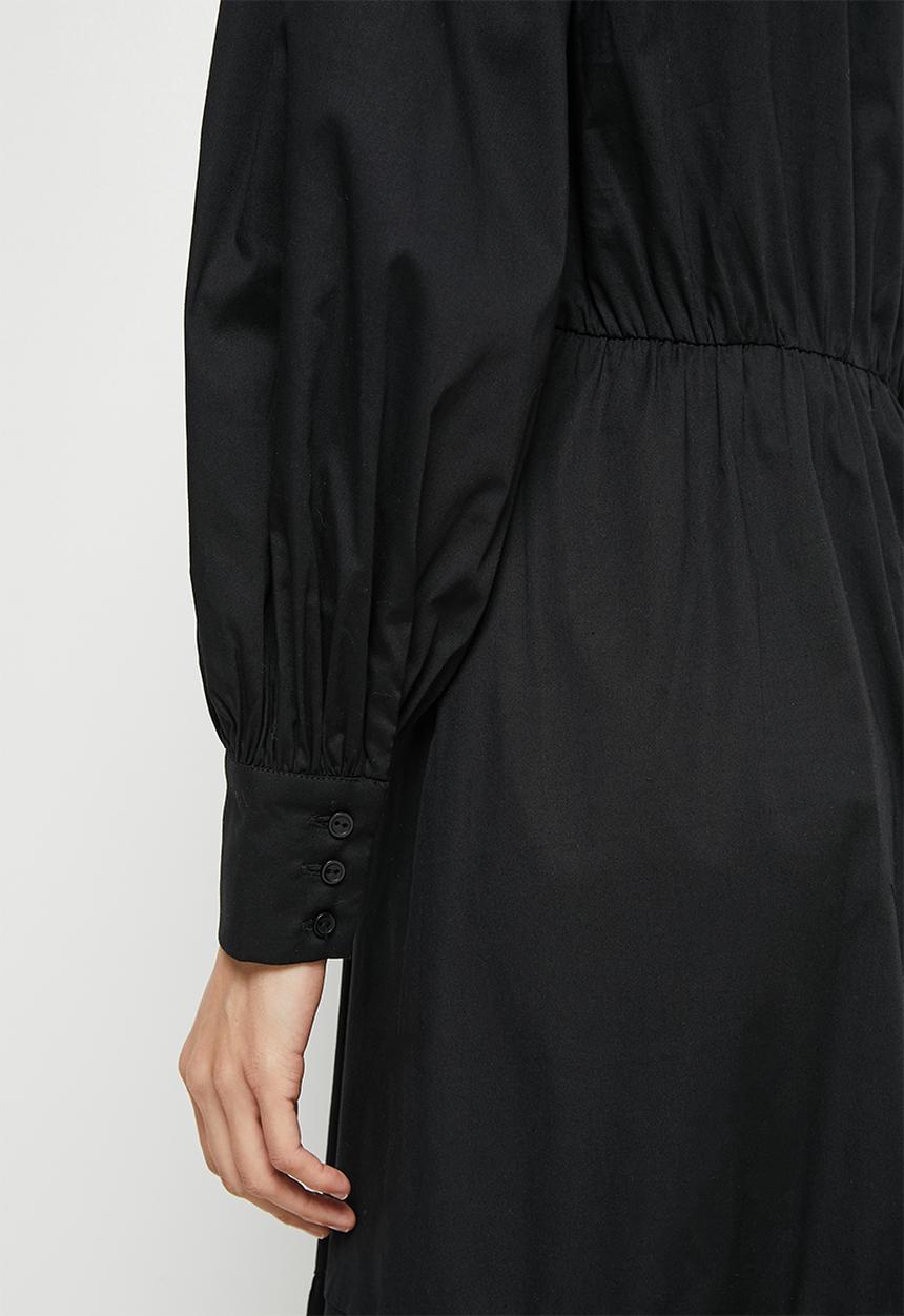 edit - Balloon sleeve midaxi shirt dress - black