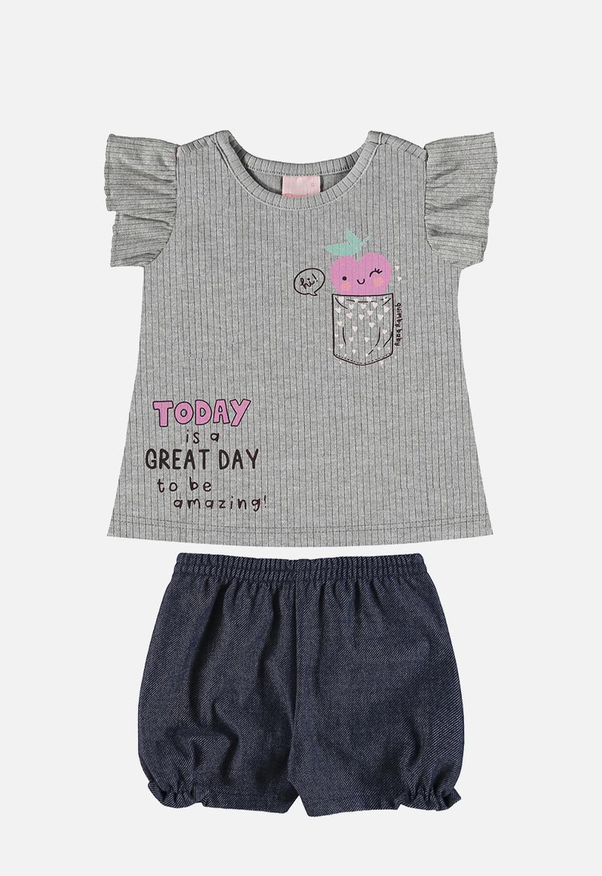 Quimby - Blouse and denim shorts - grey