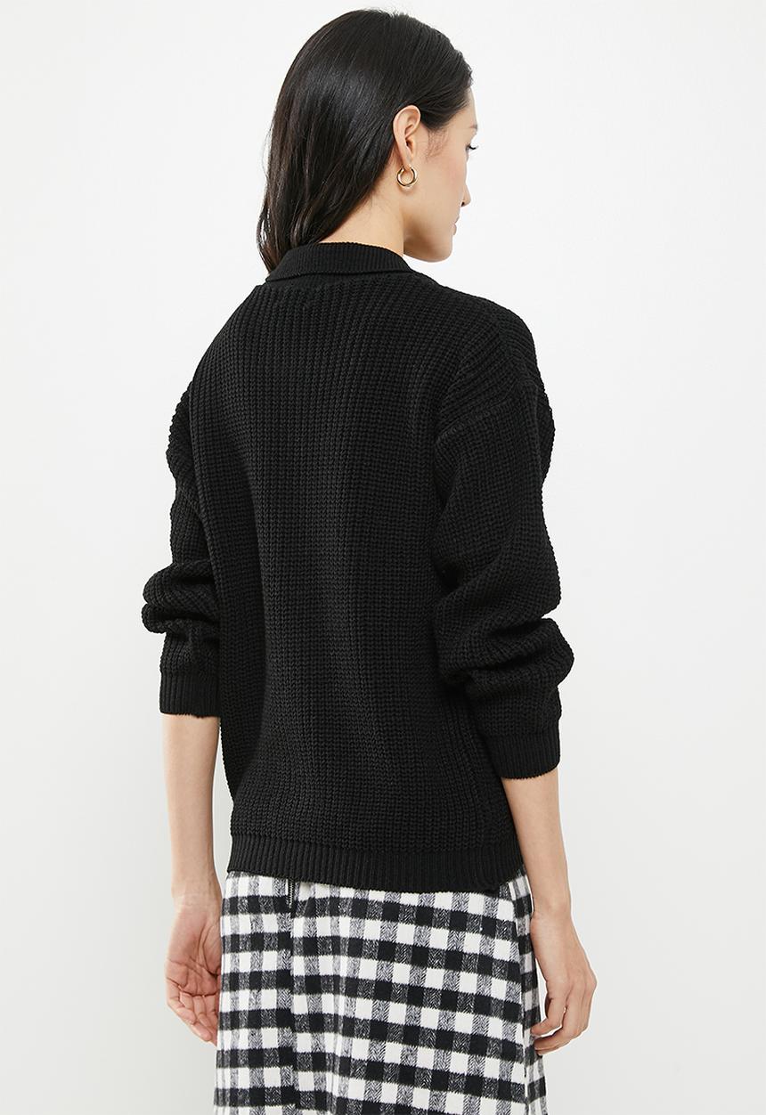 Me&B - Collar cardigan plain - black