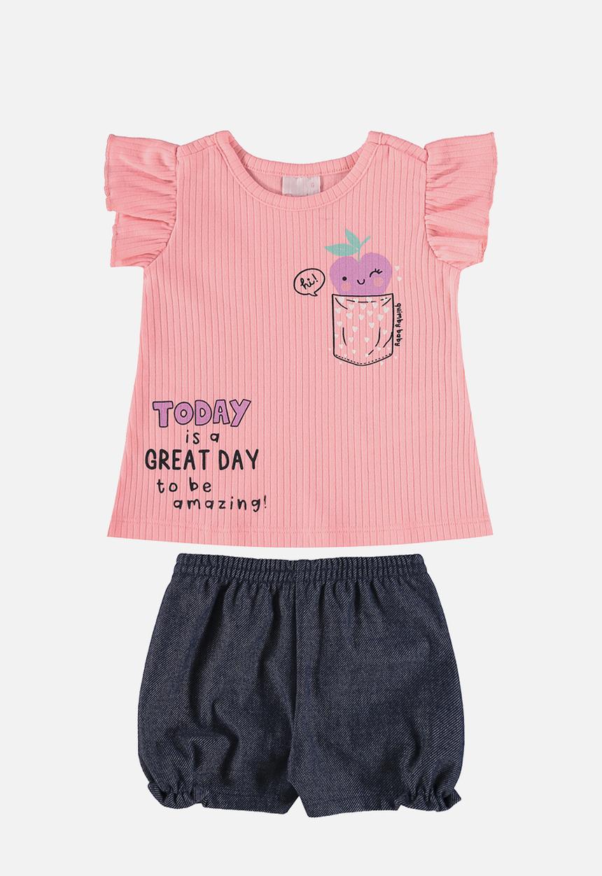 Quimby - Blouse and denim shorts - pink