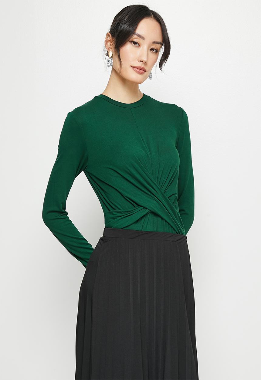 MILLA - Wrap front long sleeve bodysuit - emerald