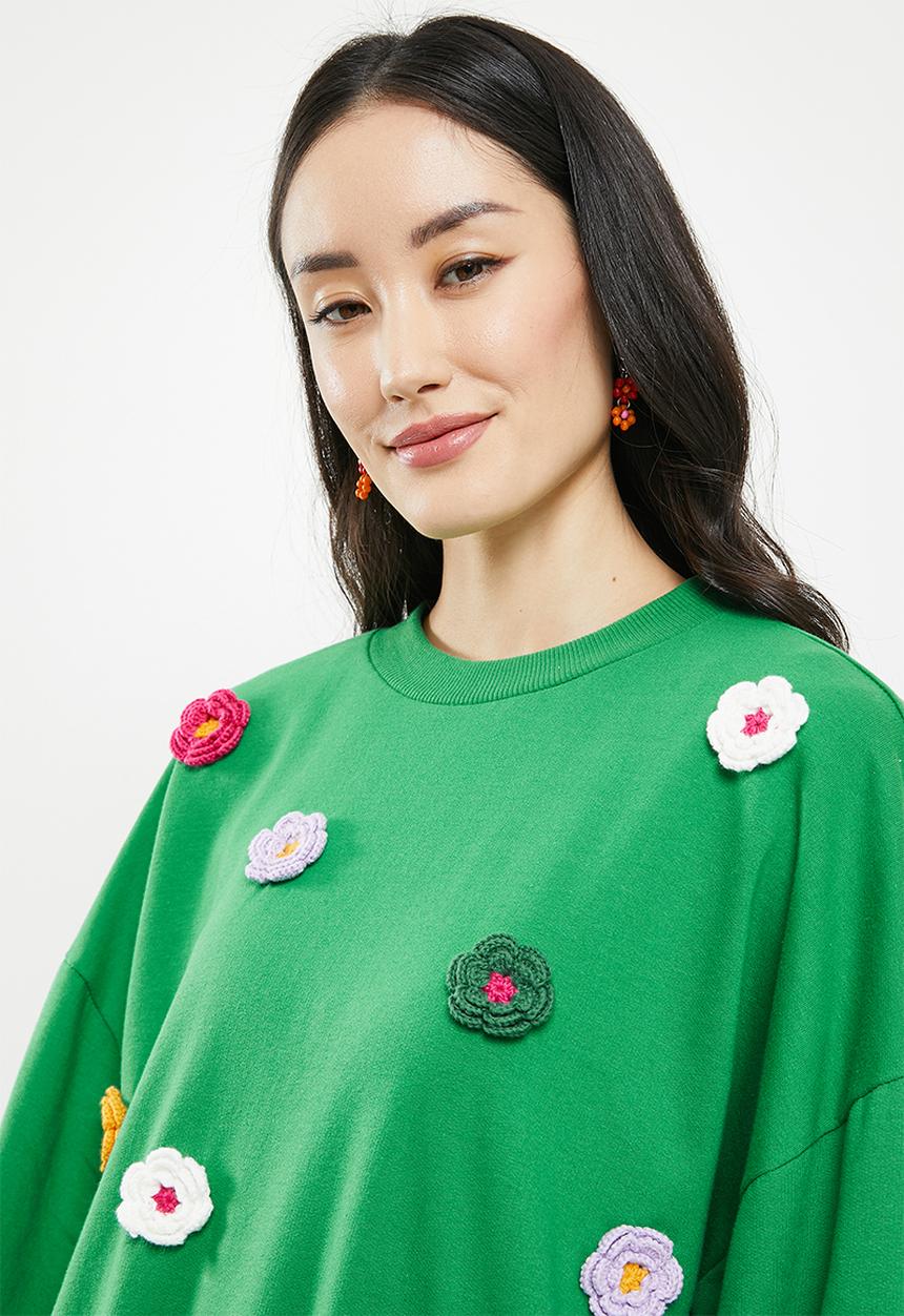 Me&B - Flower detail sweatshirt - green