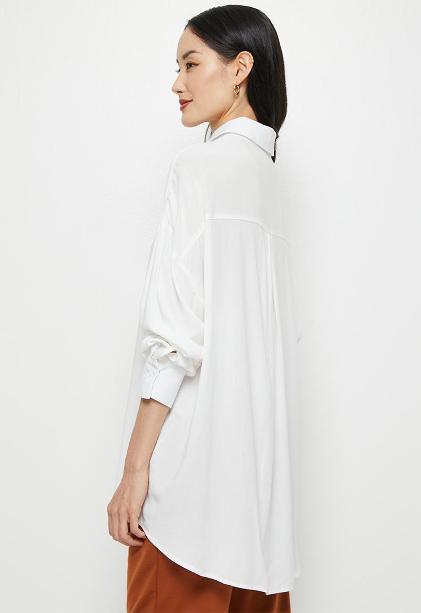edit - Mandarin collar longline shirt - milk
