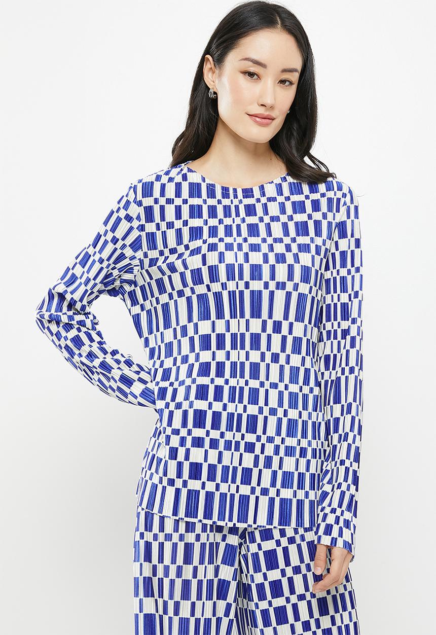 Me&B - Plisse with digital print top - white & blue 