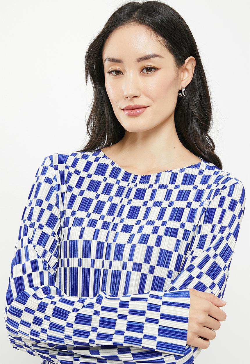 Me&B - Plisse with digital print top - white & blue 