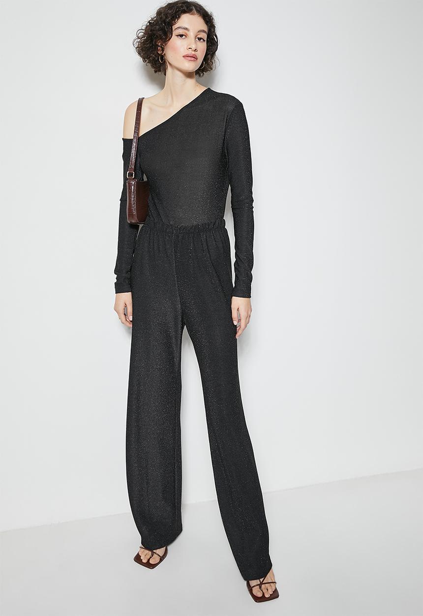 VELVET - Assym sparkle knit bodysuit - black