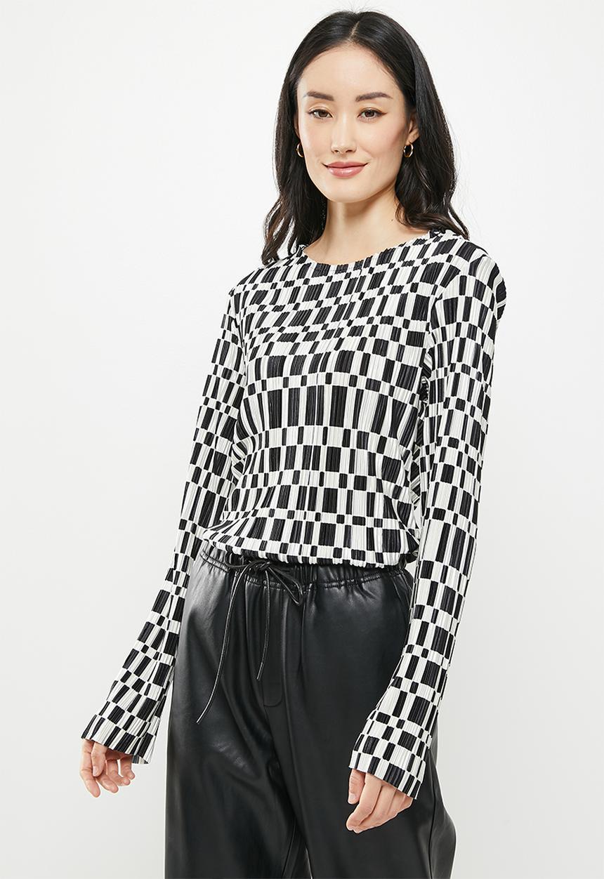 Me&B - Plisse with digital print top - black & white