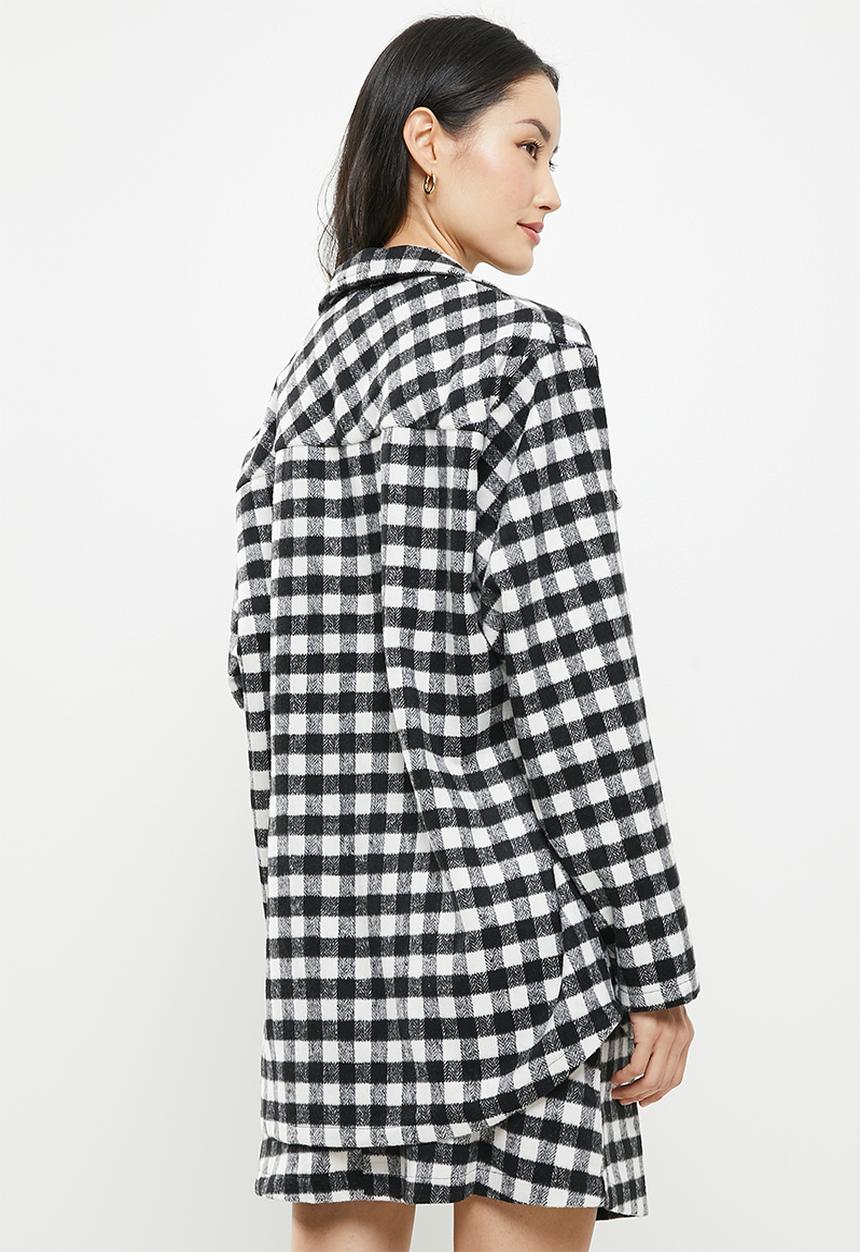 Me&B - Brushed check shacket - black & white
