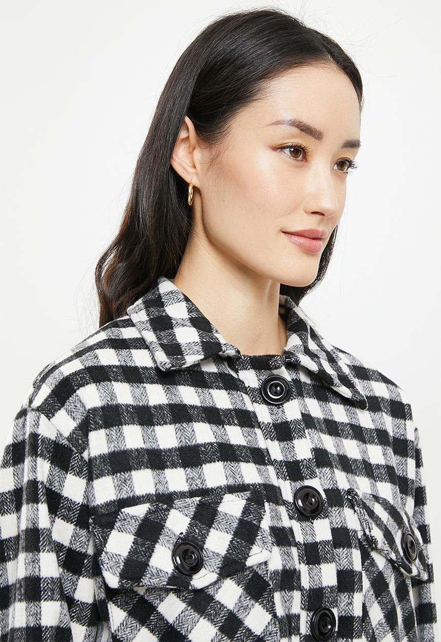 Me&B - Brushed check shacket - black & white