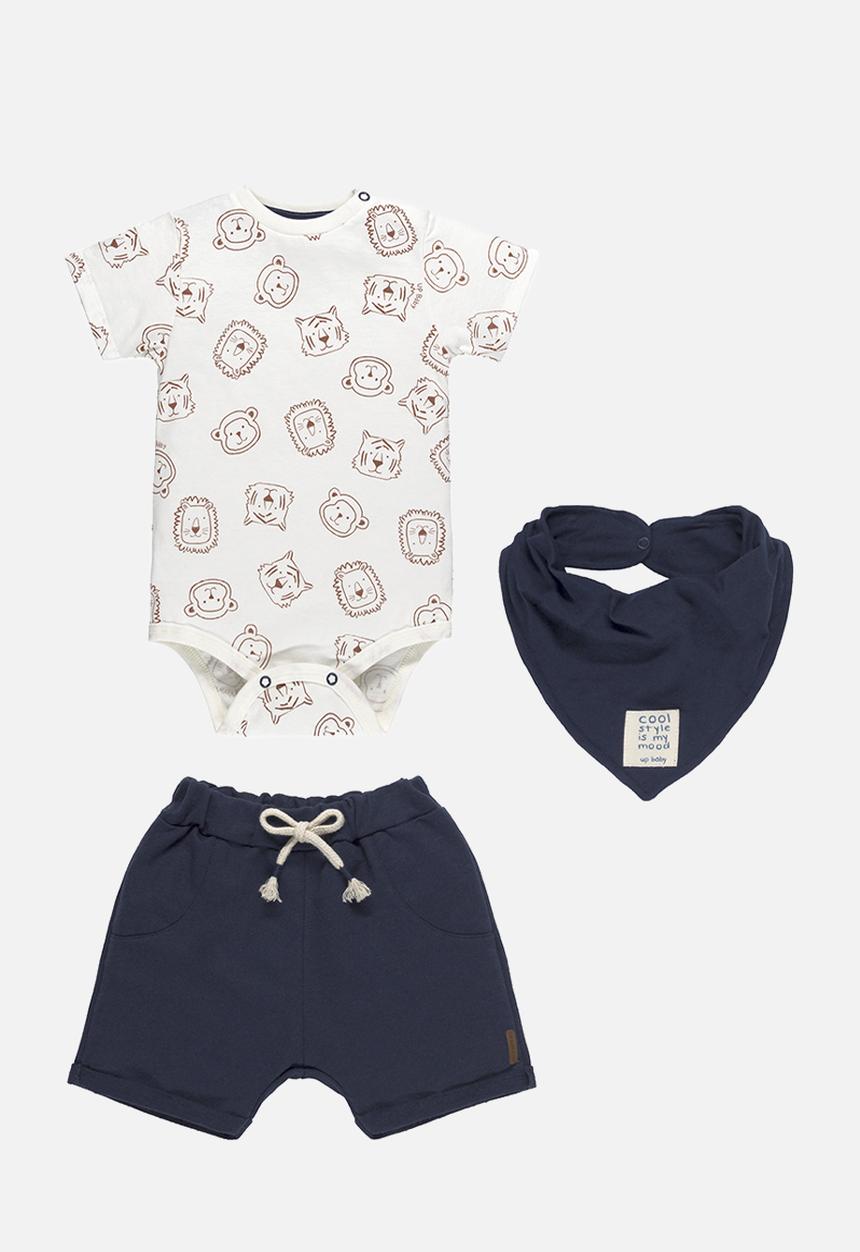 UP Baby - Bodysuit, bib and sweat bermuda - off white & navy
