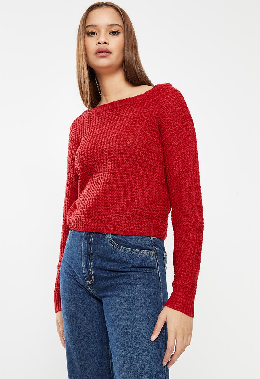 Missguided - Recycled waffle off shoulder jumper - red