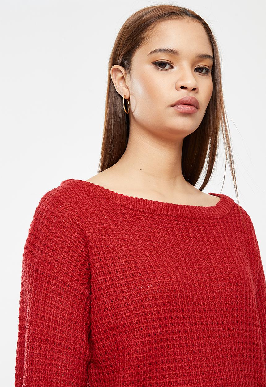 Missguided - Recycled waffle off shoulder jumper - red