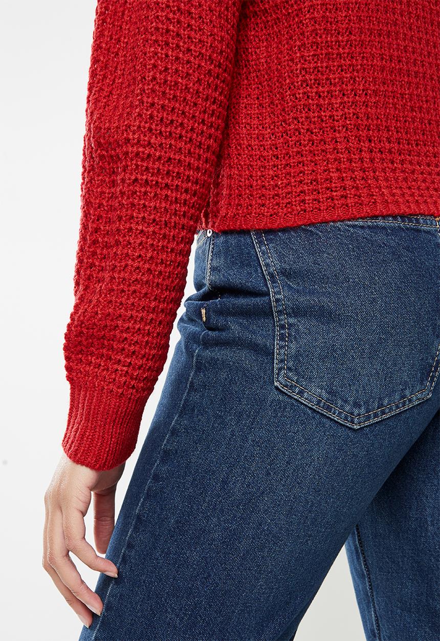 Missguided - Recycled waffle off shoulder jumper - red
