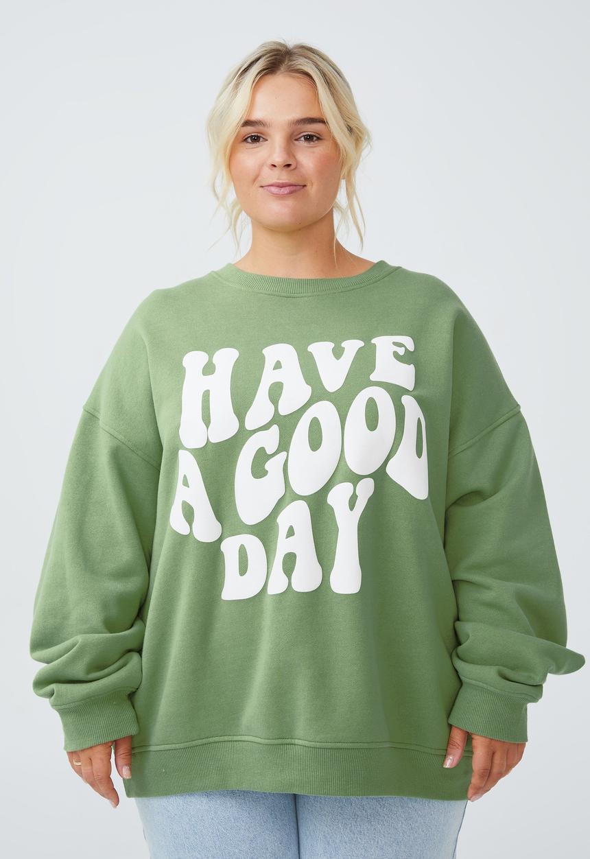 Cotton On - Curve classic graphic sweatshirt - happy camper green