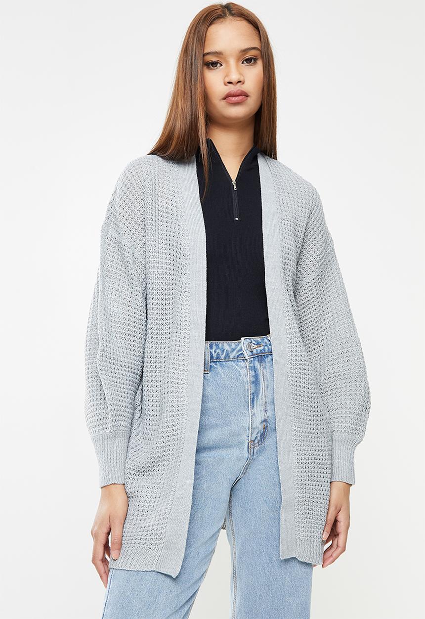 Missguided - Recycled waffle balloon sleeve cardi - grey