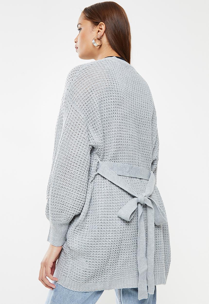 Missguided - Recycled waffle balloon sleeve cardi - grey