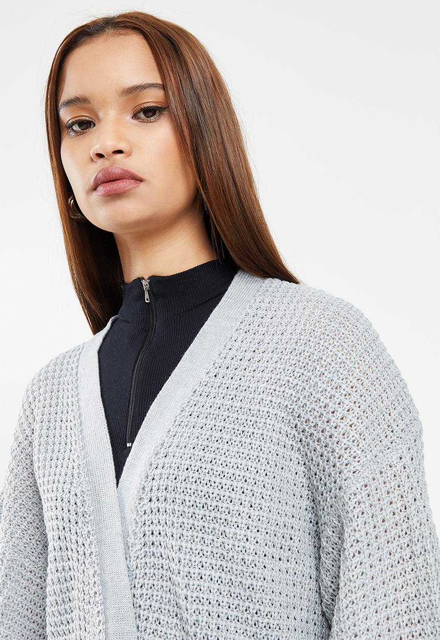 Missguided - Recycled waffle balloon sleeve cardi - grey