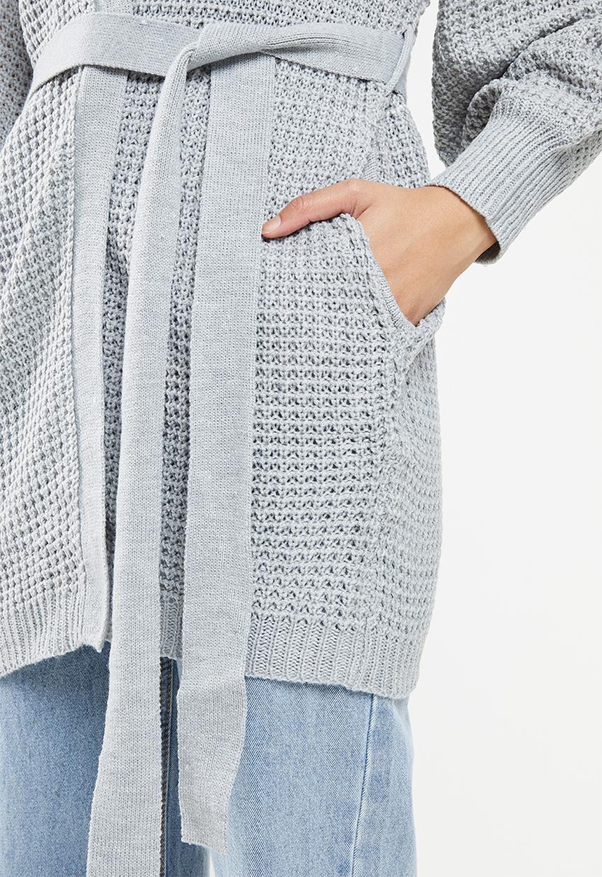 Missguided - Recycled waffle balloon sleeve cardi - grey