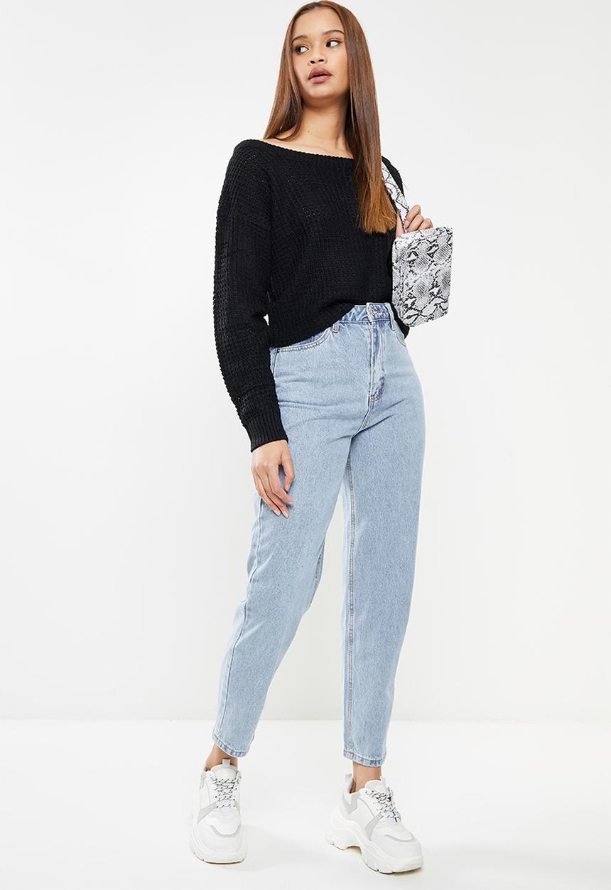 Missguided - Recycled waffle off shoulder jumper - black