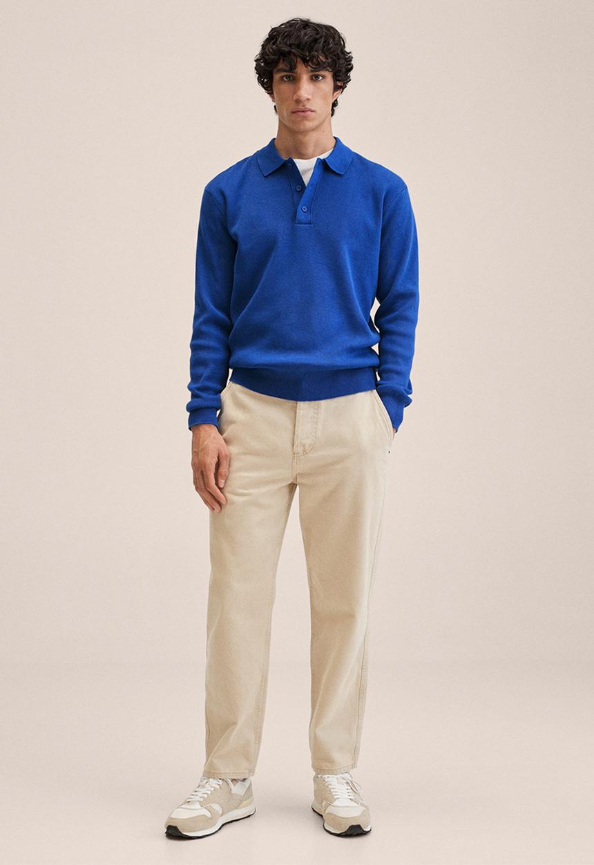 MANGO - Cesar cotton knit LS Golfer  - vibrant blue