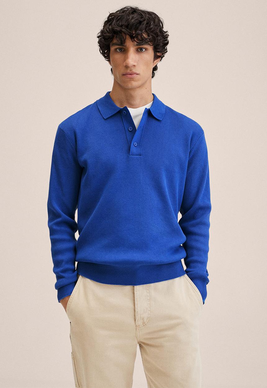 MANGO - Cesar cotton knit LS Golfer  - vibrant blue