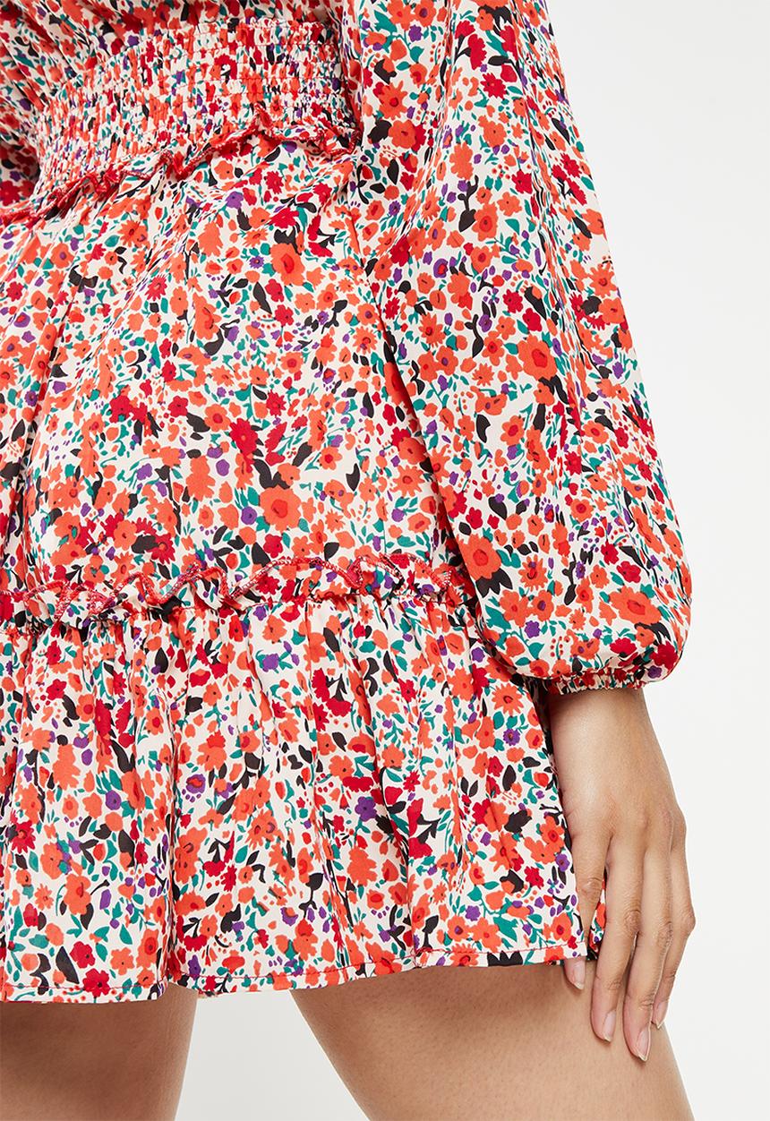 Missguided - Shirred waist tiered long sleeve dress - multi