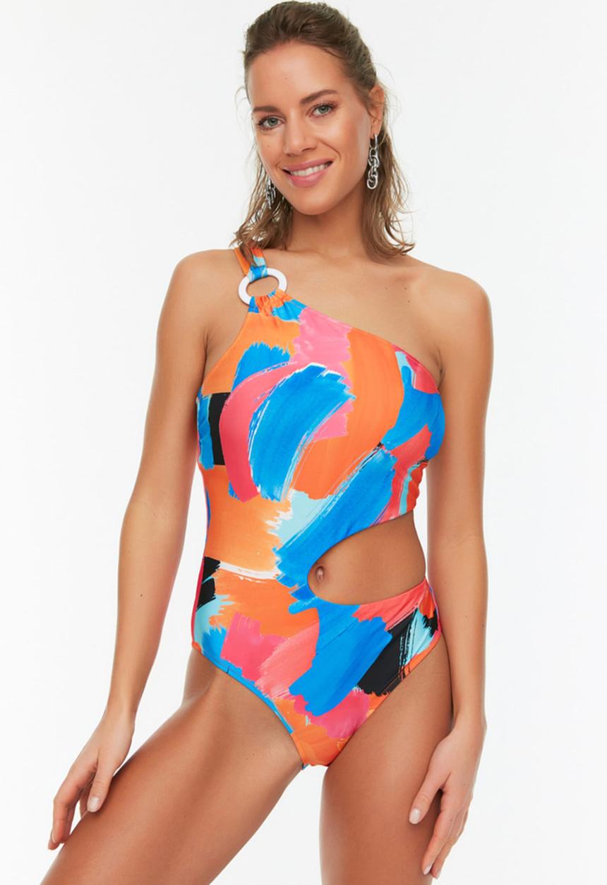 Trendyol - Brush effect cut-out detailed swimsuit - multi