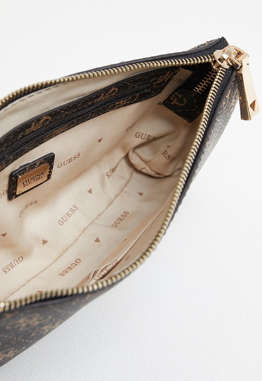GUESS - Kasinta double zip pouch - brown & cognac