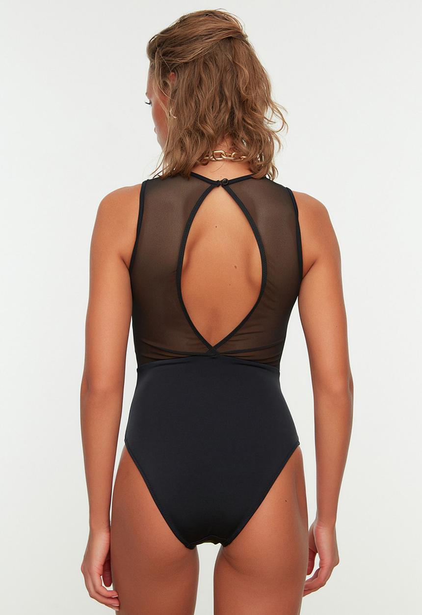 Trendyol - Tulle detailed swimsuit - black