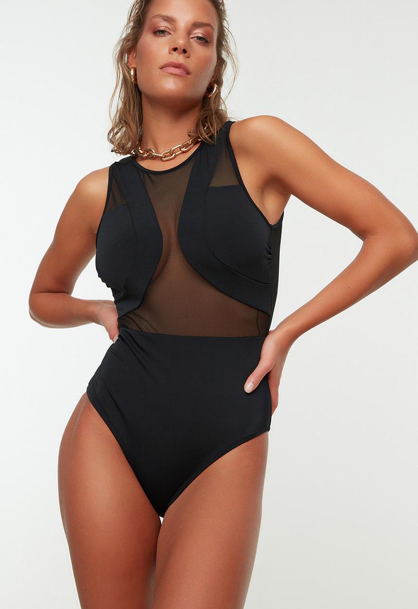 Trendyol - Tulle detailed swimsuit - black