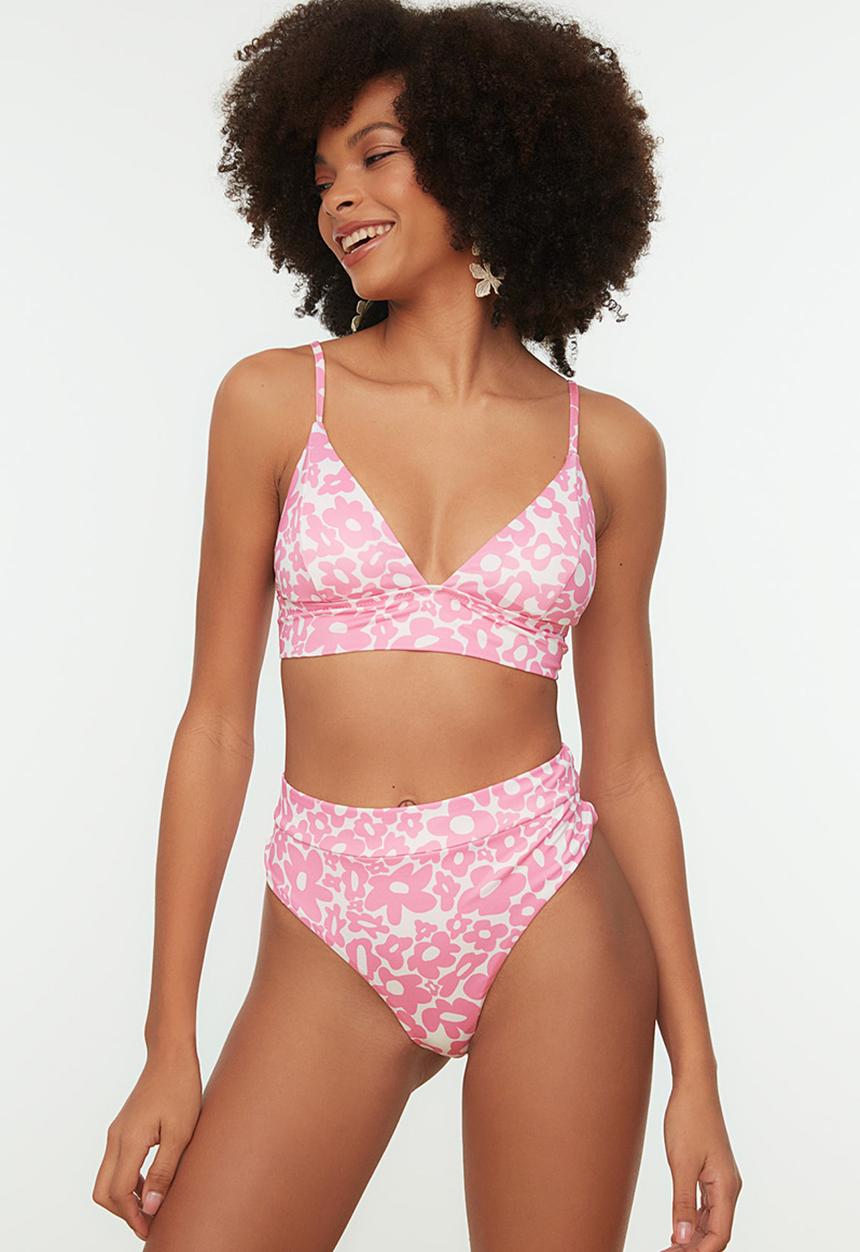 Trendyol - Floral patterned high waist bikini set - pink