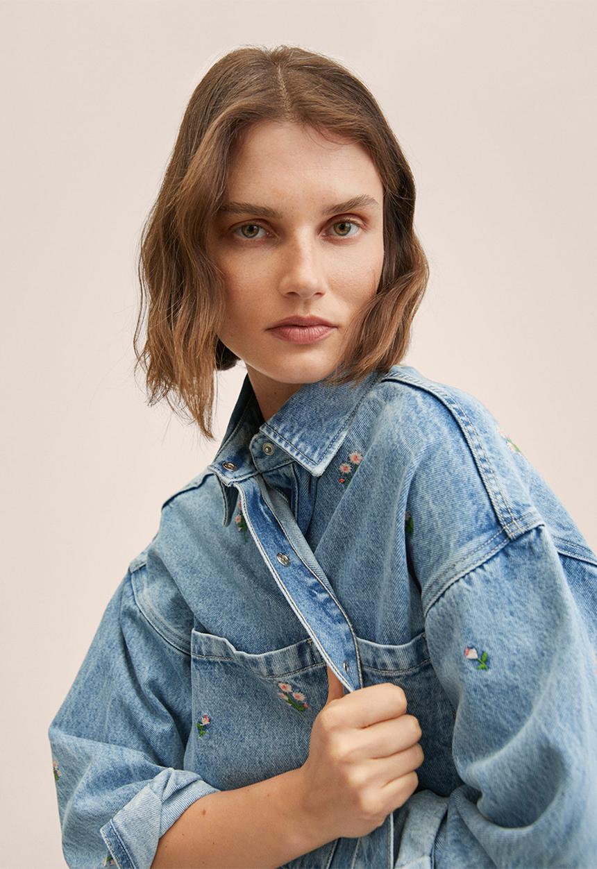 MANGO - Overshirt daisy - open blue