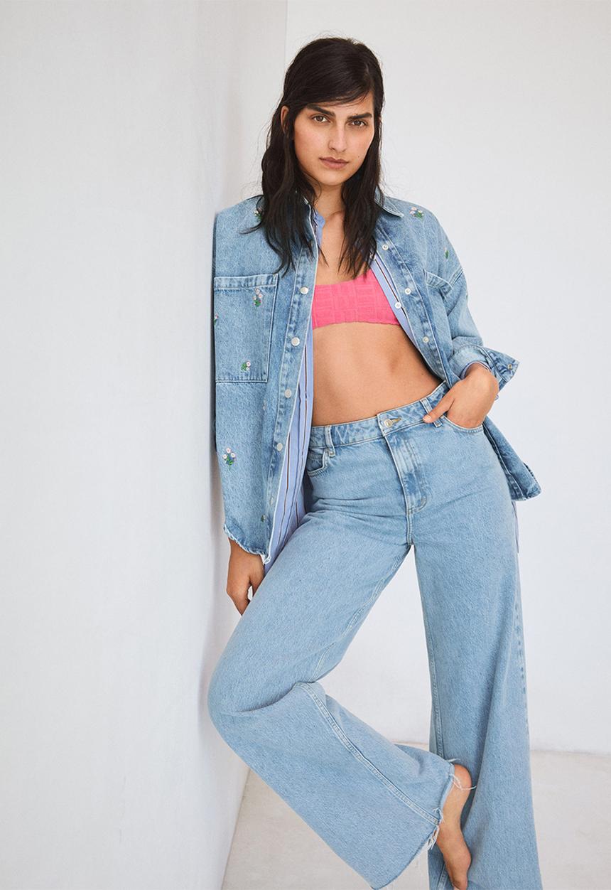 MANGO - Overshirt daisy - open blue