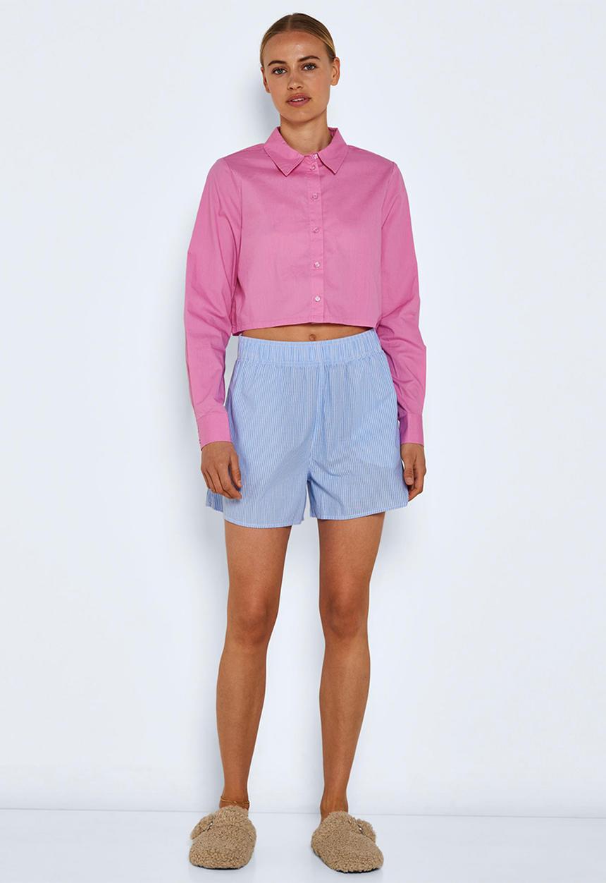 Noisy May - Violet long sleeve cropped shirt - fuchsia pink
