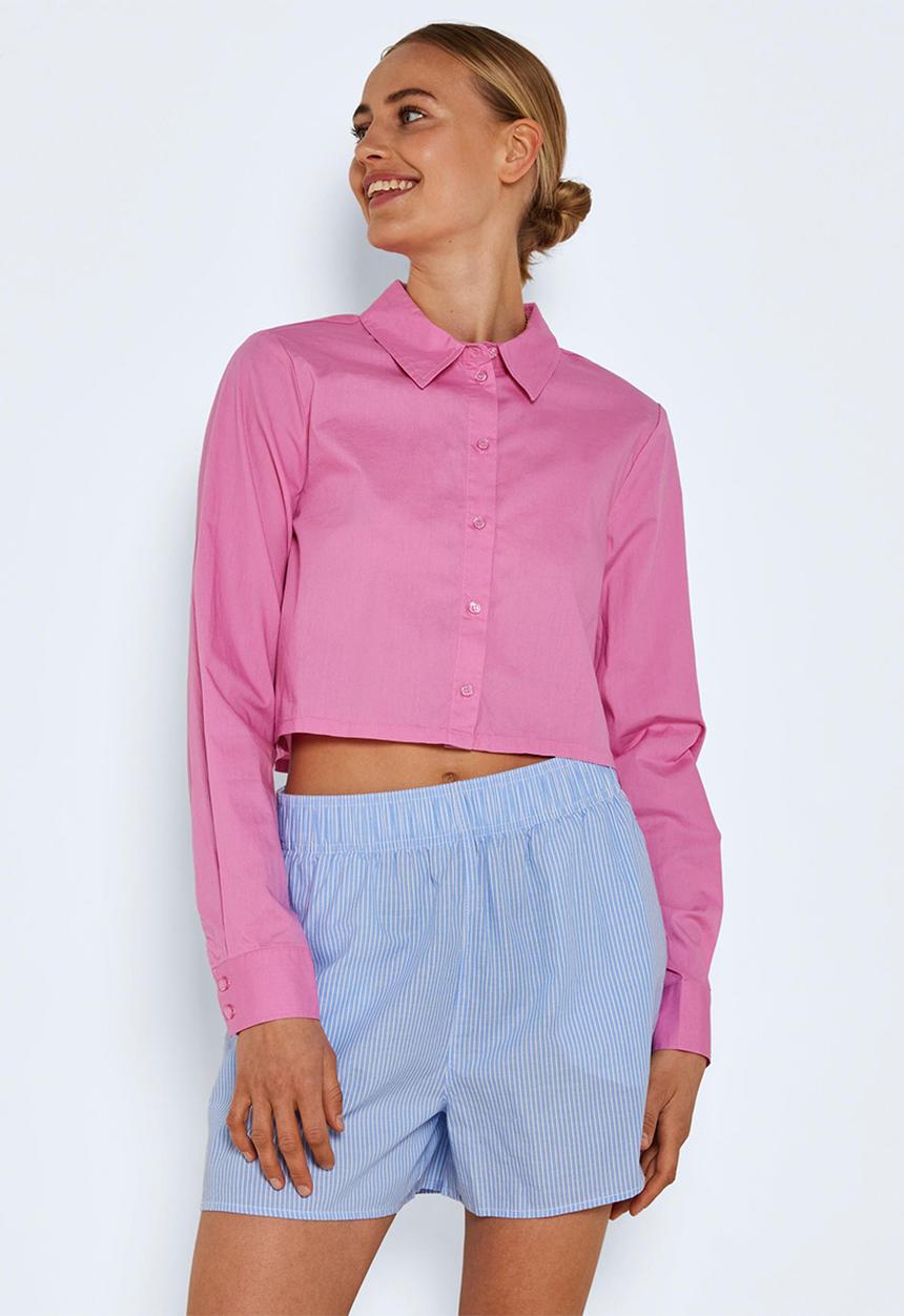 Noisy May - Violet long sleeve cropped shirt - fuchsia pink