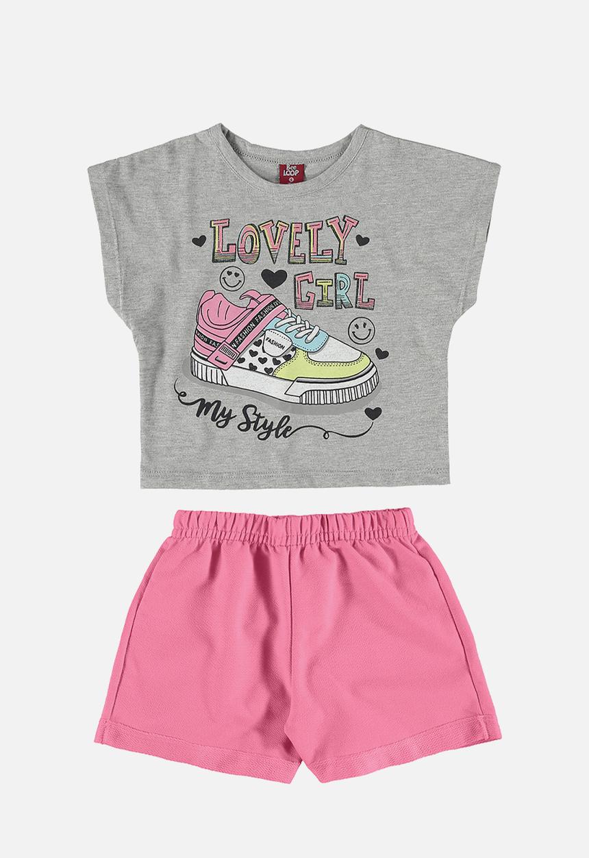 Bee Loop - Crop top and sweatshorts - grey & pink
